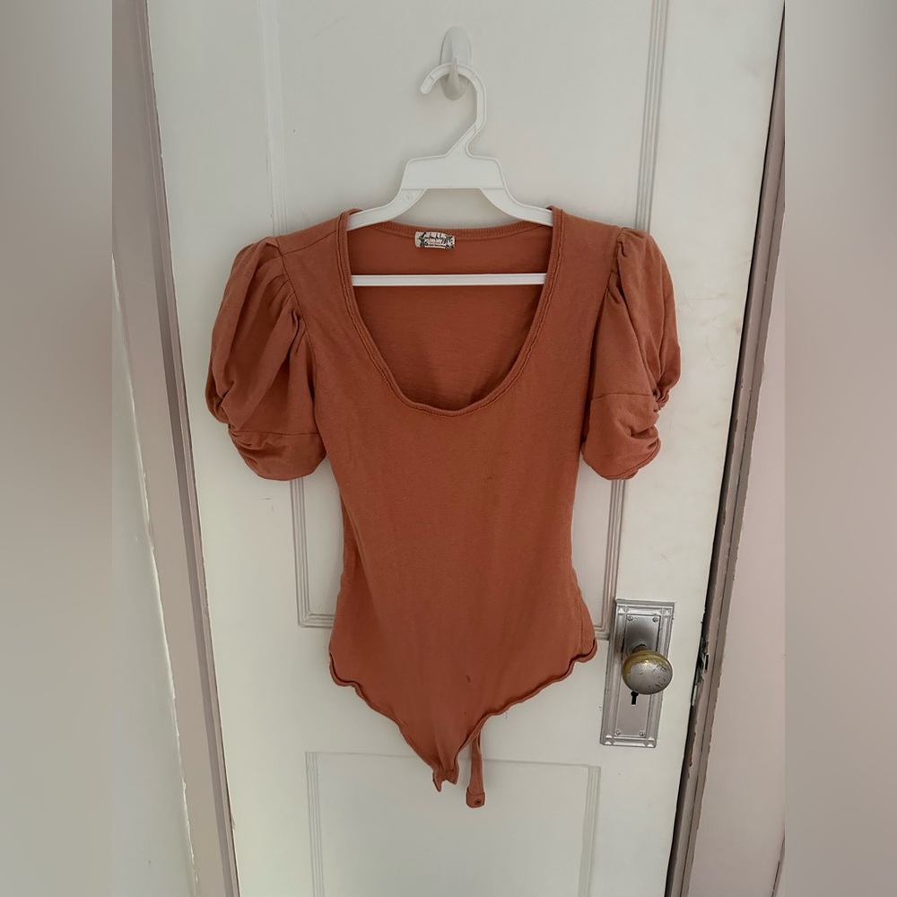 Free Peou Puff Sleeve Bodysuit - Rust
